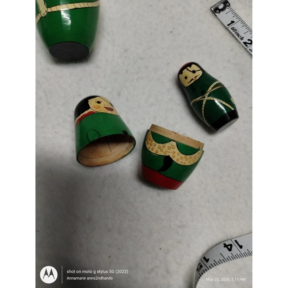 Vintage Pirate Nesting Dolls Matryoshka Wood Hand Painted 5 Piece Set Green Red